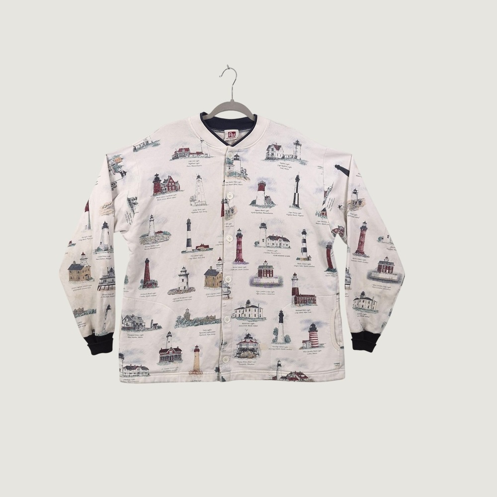 Vintage Art Unlimited Sportswear Cardigan Sweatshirt XL Lighthouse Print Y2K 90s